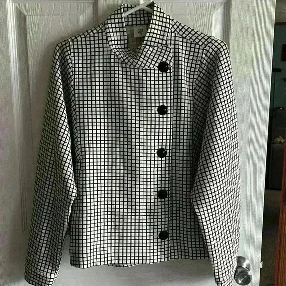 Cabi Jacket Stand Up Collar Off Center Button Front Pockets Blk Wht Ck - Picture 7 of 11